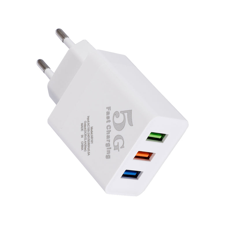 EU 5V 2.4A 3 USB Charger Power Adapter for Tablet Smartphone