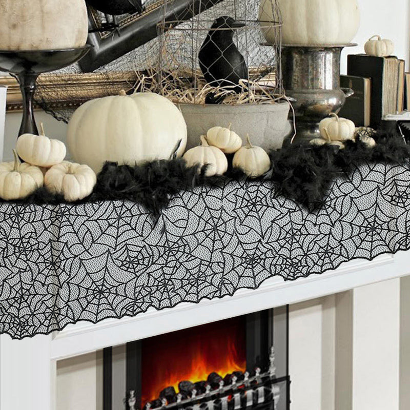 Halloween Decorations Black Lace Spider Web Fireplace Table Cover Haunted House Prop