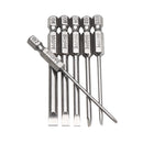 BROPPE 6Pcs 75mm Magnetic 2.0-6.0mm Flat Head Slotted Tip Screwdrivers Bits
