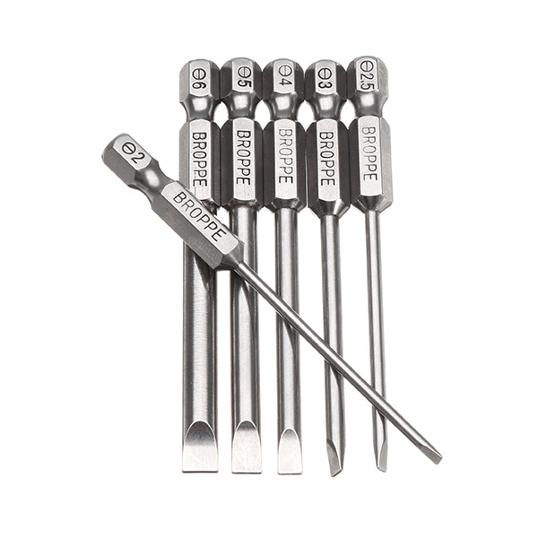 BROPPE 6Pcs 75mm Magnetic 2.0-6.0mm Flat Head Slotted Tip Screwdrivers Bits