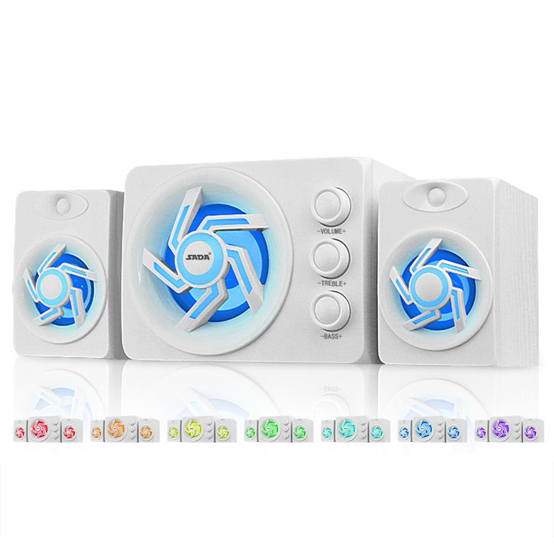 SADA D-209 bluetooth 3.5mm Audio Port 3D Stereo Subwoofer 100% Bass LED Light Portable Computer Speaker for Laptop Phone TV