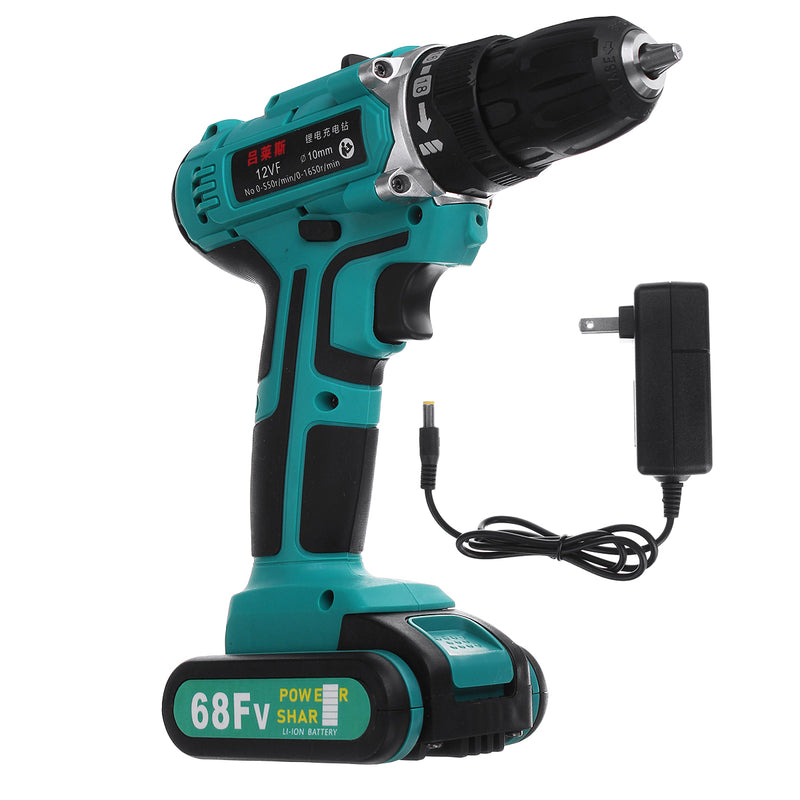 68FV Cordless Drill 2 Speed Adjustment Large Capacity Battery 28Nm Li-ion Electric Drill LED Lighting With Charger