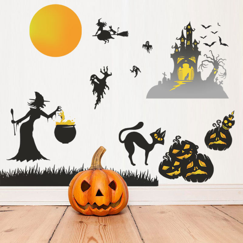 Miico FX6312 2Pcs Halloween Sticker Wall Sticker for Living Room Show Window Decoration- Witch