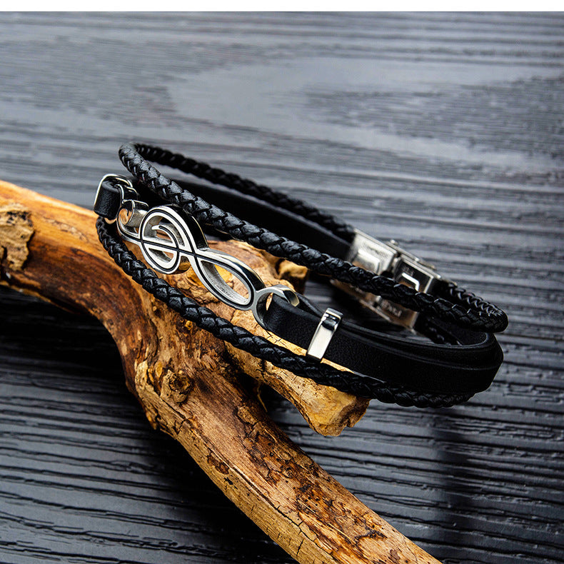 Simple Men's Note Leather  Multi-layer Woven Bracelet