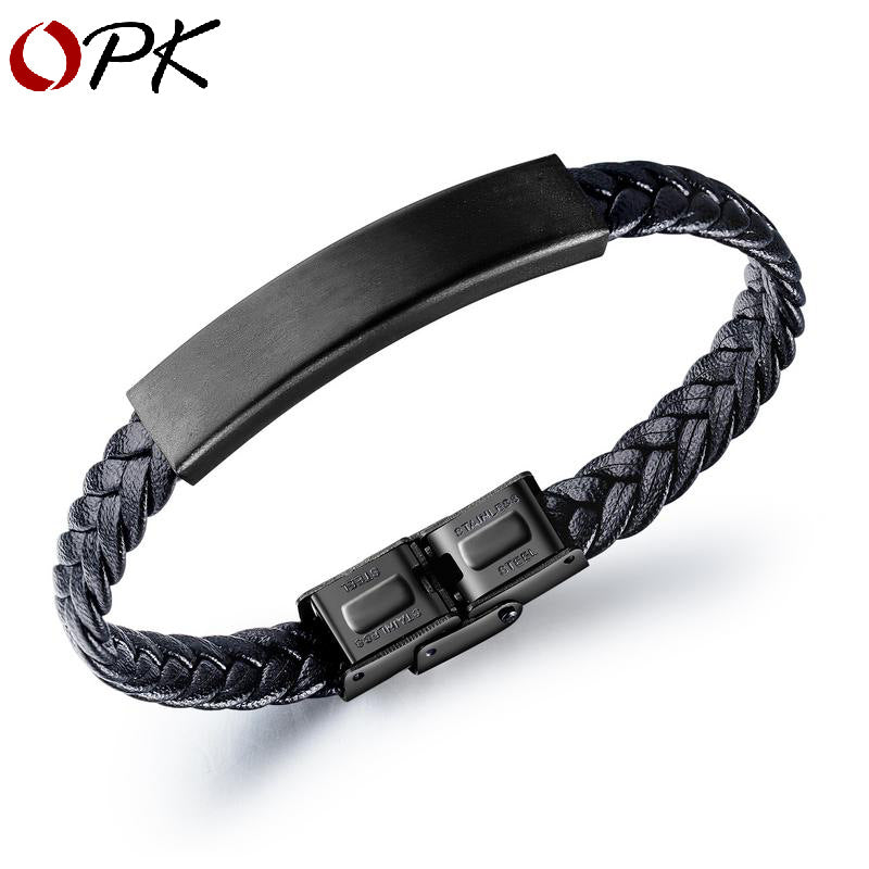 Titanium Steel Men's Woven Leather Bracelet