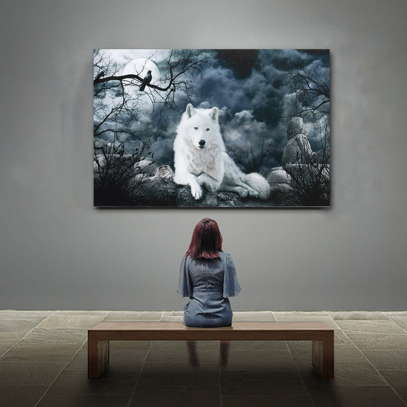 White Wolf Stone Canvas Wall Paintings Frameless Pictures Art Home Decor