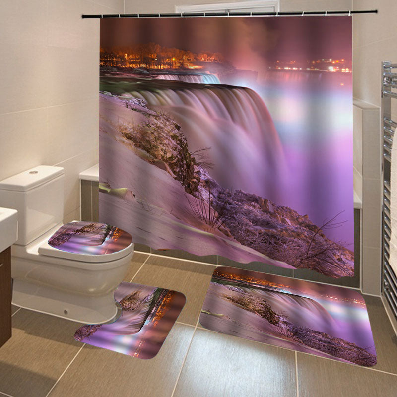 Waterproof Printing Waterproof Bathroom Shower Curtain Toilet Cover Mat Set
