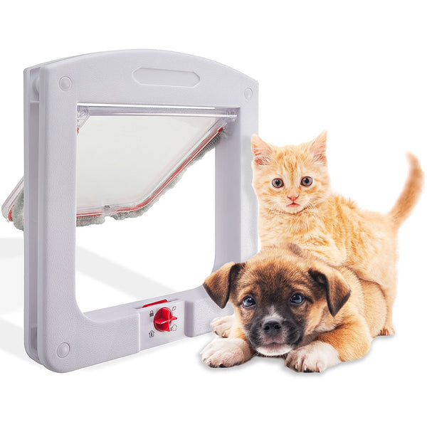 4 Way Locking Pet Door Waterproof Small Dog Cat Door Window Screen Panel Security Flap Door Pet Cage for Interior Doors