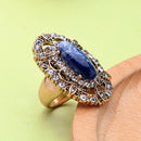 Elegant Blue Gem Stone Ring Retro Style Women Rhinestone Finger Ring