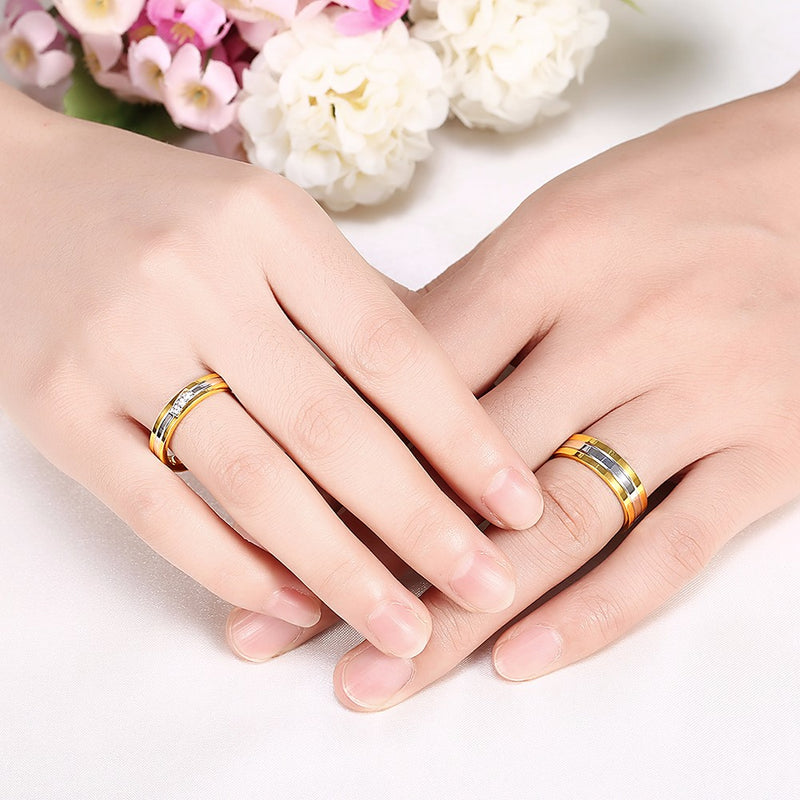 Crystal Stripe Stainless Steel Lover Couple Ring Women Jewelry For Wedding