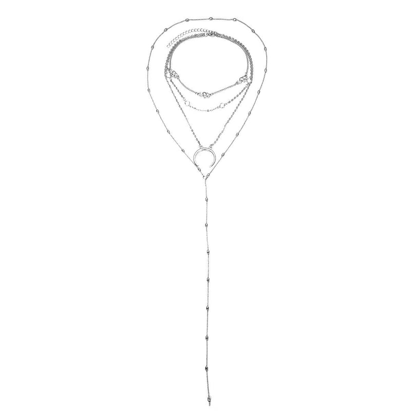 Bohemian Multi-layer Pendant Long Necklace Moon Rhinestone Chain Charm Necklace for Women