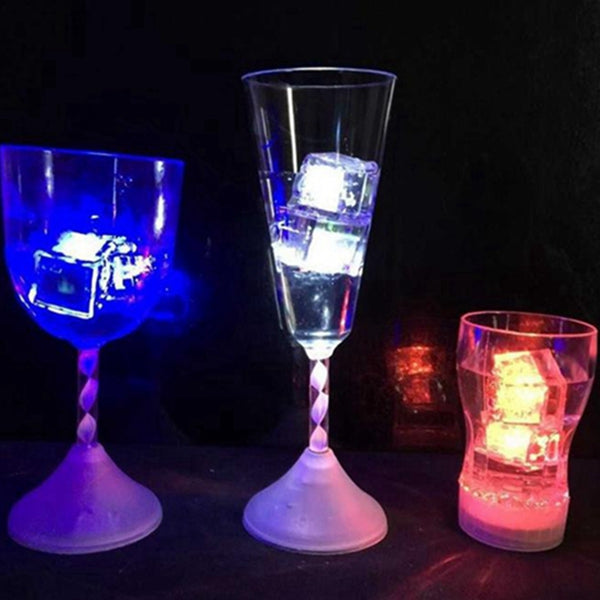 Battery Powered LED Ice Cube Colorful Flashing Light Liquid Sensor Submersible Decor for Bar Wedding
