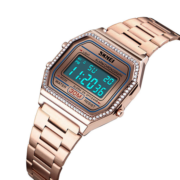 SKMEI 1474 Casual Women Watch 3ATM Waterproof EL Light Week Display Fashion Digital Watch