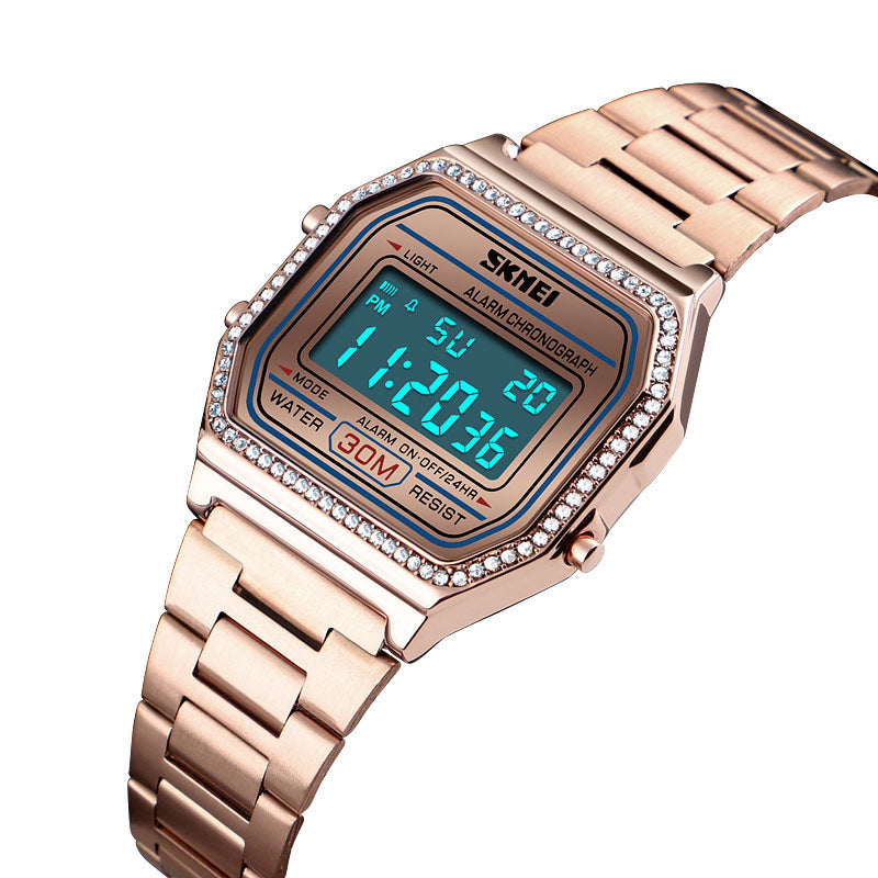 SKMEI 1474 Casual Women Watch 3ATM Waterproof EL Light Week Display Fashion Digital Watch