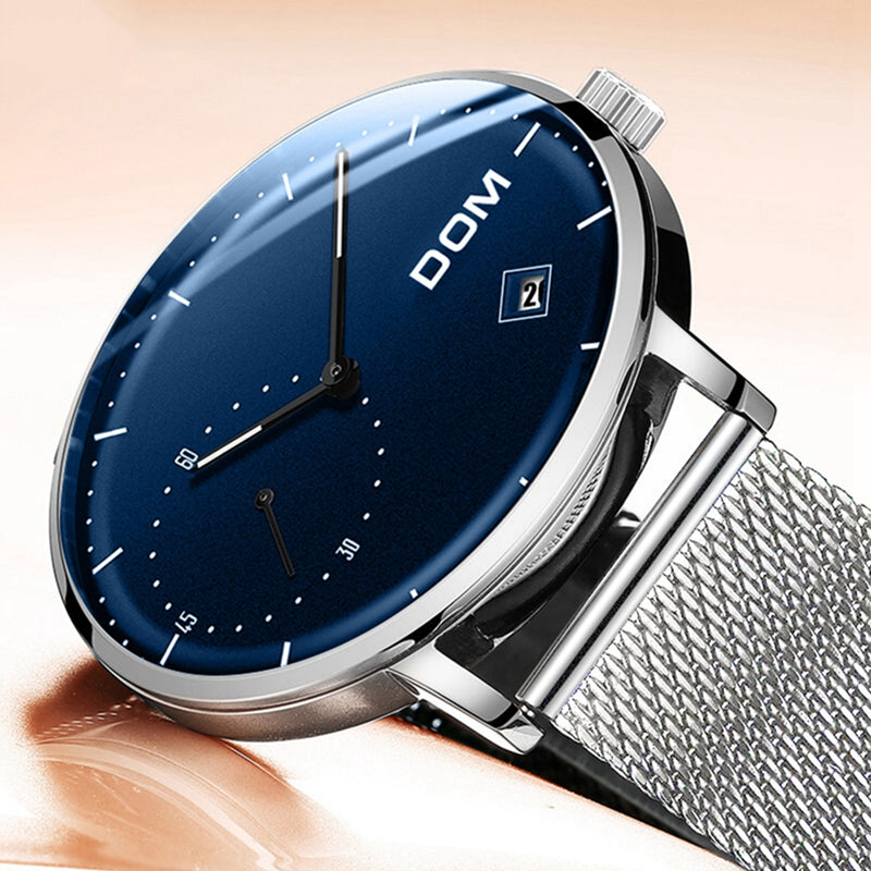 DOM M-302 Waterproof Calendar Men Wrist Watch Stainless Steel Strap Quartz Watches