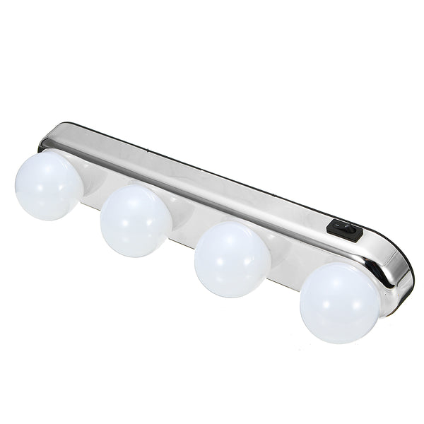 4 Bulbs LED Makeup Mirror Light Portable Suction Cups Batteries Powered Makeup Lamp
