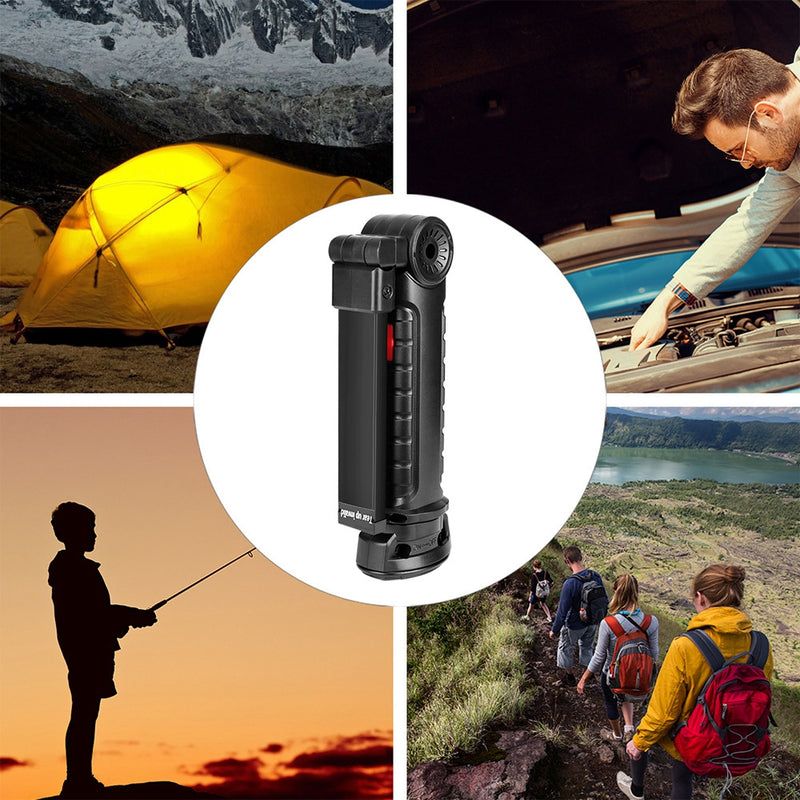Portable LED COB Inspection Work Light Battery Powered Magnet Foldable Camping Flashlight Torch Lamp