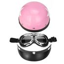 Retro Pink Motorcycle Half Face Helmet Biker Scooter With Sun Visor UV Goggles Cafe Racer
