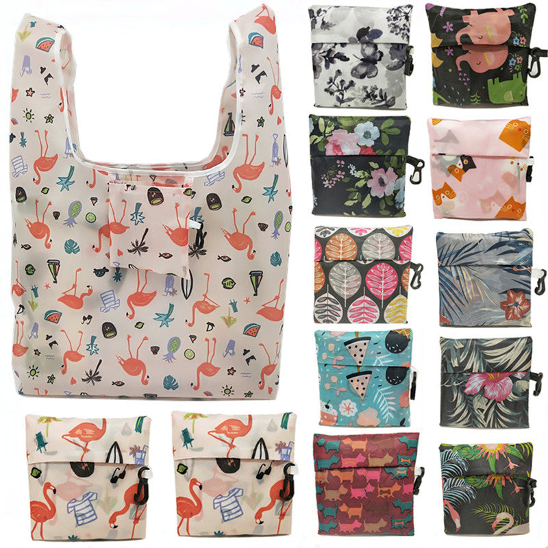 KCASA Flamingo Recycle Shopping Bag Eco Reusable Shopping Tote Bag Cartoon Floral Shoulder Folding Pouch Handbags Printing Kitchen Storage Tool