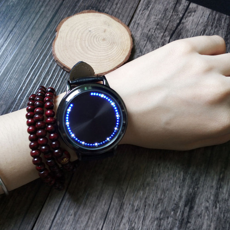 Touch Screen LED Waterproof Personality Tree Shaped Dial Leather Strap Lover Men Women Watch