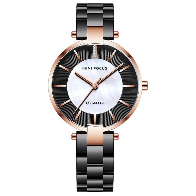 MINI FOCUS MF0224L Elegant Dress Analog Clock Metal Strap Fashion Women Watch Quartz Watch