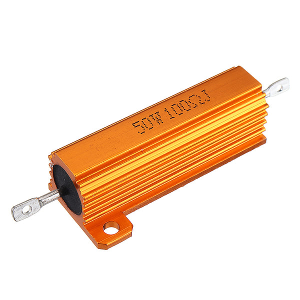 5pcs RX24 50W 100R 100RJ Metal Aluminum Case High Power Resistor Golden Metal Shell Case Heatsink Resistance Resistor