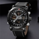 NAVIFORCE 9132 Dual Display Digital Watch Men Luminous Calendar Watch Leather Strap Watch