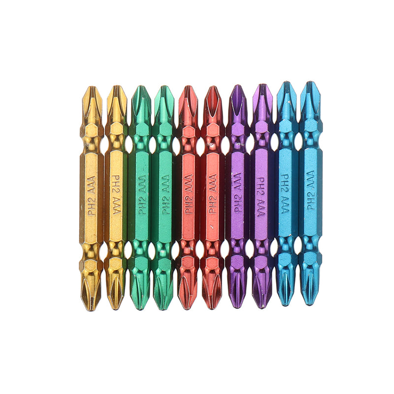 10pcs 65mm PH2 Double Head Magnetic Screwdriver Bits Set 1/4 Inch Hex Shank Colorful Screwdriver Bit