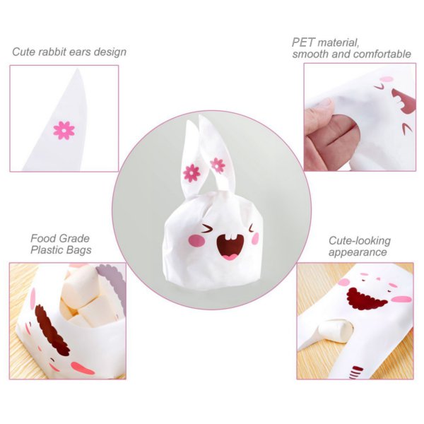 50pcs Cute Easter Bunny Cookies Bag Wedding Decoration Kawaii Rabbit Ear Plastic Candy Bag