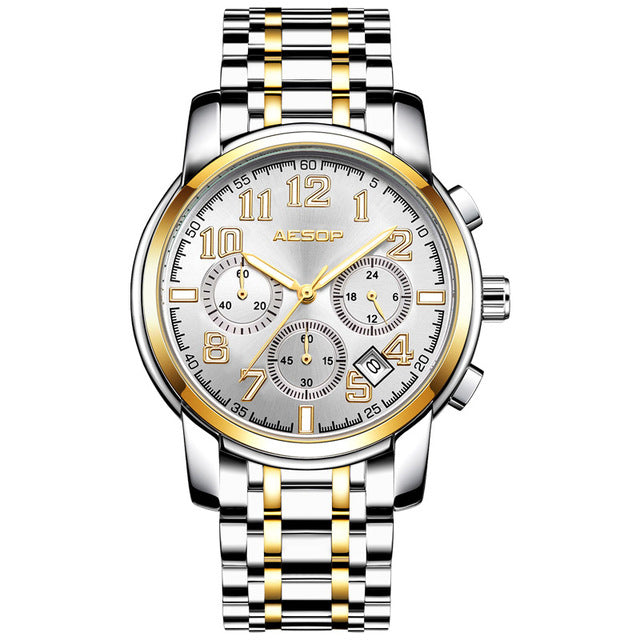 Aesop 1008G Classic Business Style 3ATM Waterproof Men Watch Leather Strap Quartz Watch