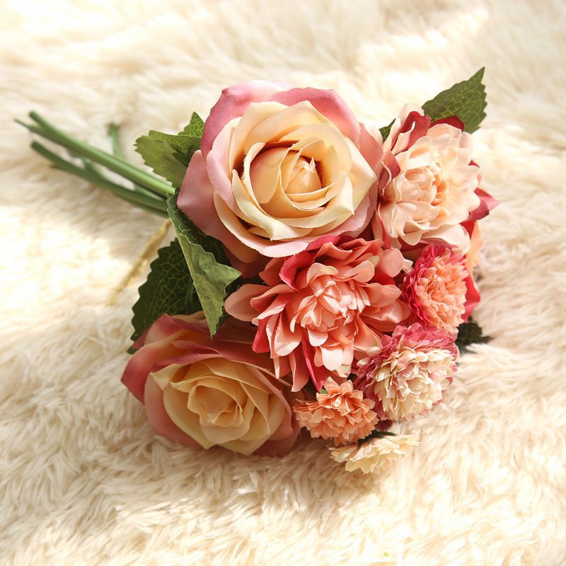 Rose Artificial Flowers Bridal Bouquet Fake Flower for Home Wedding Decoration