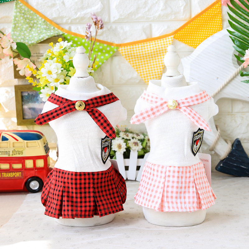 Summer Pet skirts for Small Size Dogs With Gold Buckle Plaid Student Style Fashion Pet Dog Skirt