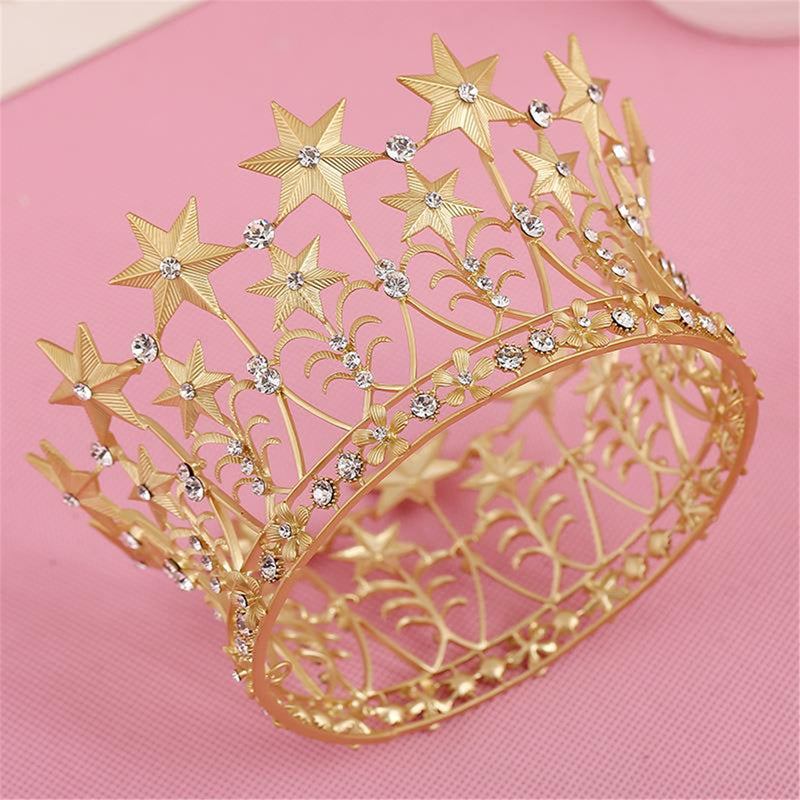 8cm High Stars Crystal Gold Golden Wedding Jewelry Bridal Party Pageant Prom Tiara Crown