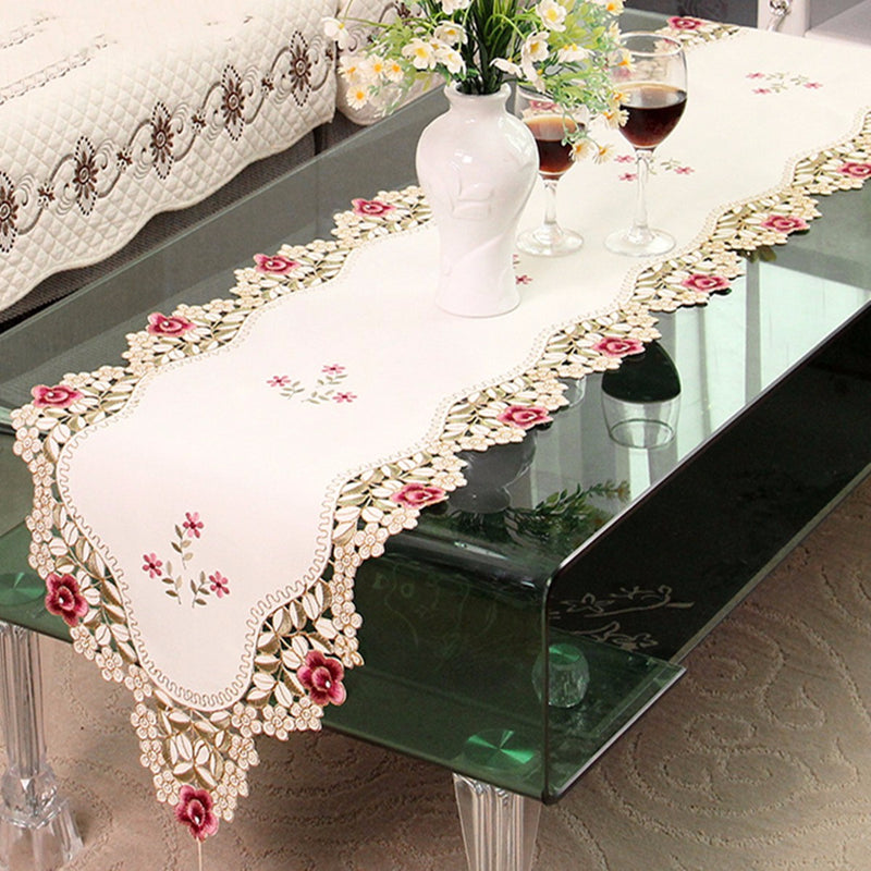 Table Runner Flower Desk Cover With Tassel Wedding Birthday Party Decor
