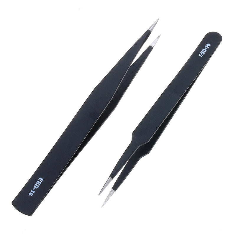 9 Pcs ESD Tweezer Anti-static Stainless Steel Precision Tweezers for Electronics Nail Beauty