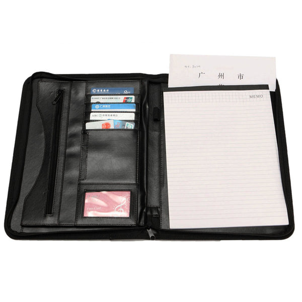 Document File Folder PU Leather Zipped Ring Binder Conference Bag Business Briefcase Office School Supply