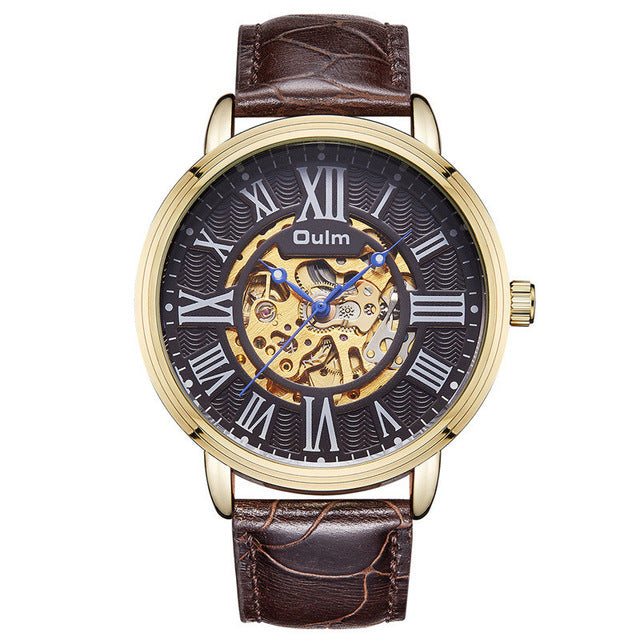 OULM 3688 Genuine Leather Automatic Mechanical Watch Business Style Male Wrist Watch