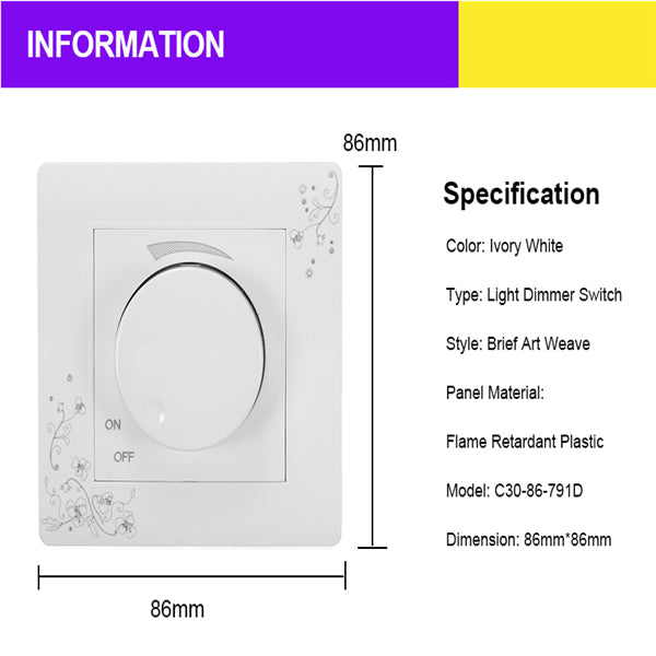 Kempinski C30-86-791D Wall Switch Light Dimmer Panel Ivory White AC 110~250V