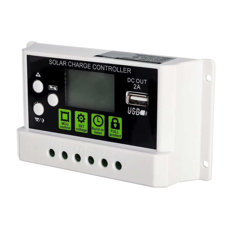 20A 12V/24V LCD Display PWM Solar Panel Charging Controller Li-ion &  Lead Acid Battery Compatible USB DC Backlight Display