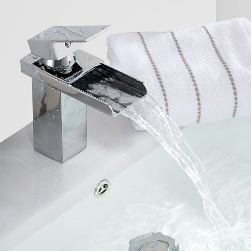 Bathroom Waterfall Basin Sink Faucet Square Hot Cold Water Mixer Tap Chrome