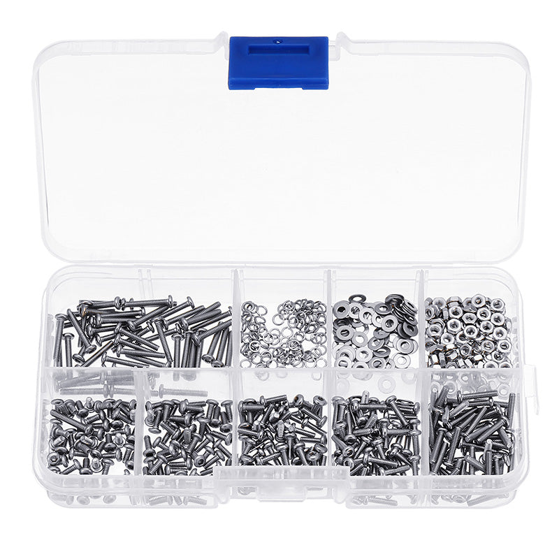 Suleve M2SSH1 600Pcs M2 304 Stainless Steel Hex Socket CapButtonFlat Head Screw Washer Nut Kit