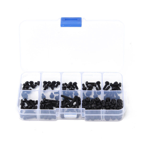 160Pcs Metric M3 Black Nylon Phillips Pan Head Screw Nut Assortment Set