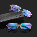 TR90 Ultra-light Fashion Frameless Trimmed Double-glazed Presbyopic Glasses with Blue-light Protection for Men and Women Comfort Metal Reading Glasses