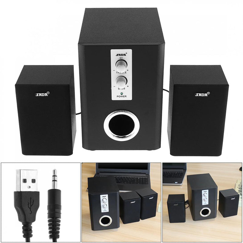 SADA Q1 Combination Wooden Subwoofer Speaker Wireless 3 Channel bluetooth 2.1 Column Computer Speaker with TF USB Support TF Card