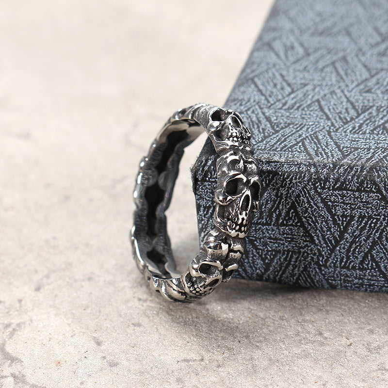 Trendy 316L Stainless Steel Finger Ring Skull Head Ring Wholesale for Men Halloween Jewelry