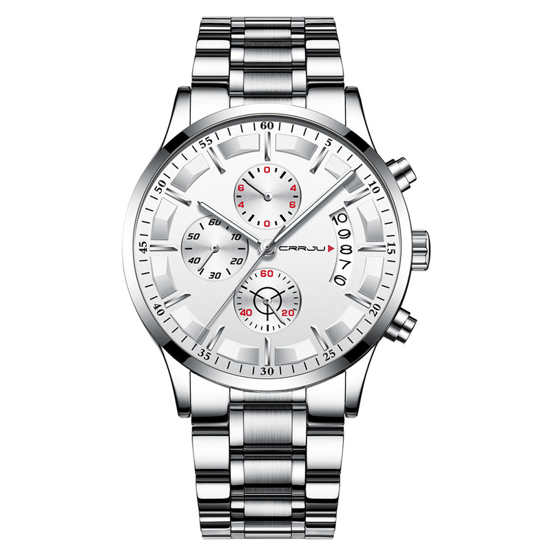 CRRJU 2261 Men Calendar Fashion Dial Simple Needle Full Steel Strap Luminous Display Quartz Watch