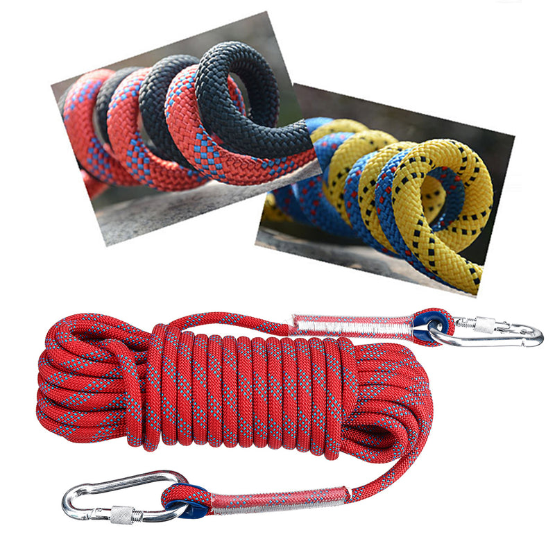 20mx10mm Double Buckle Rock Climbing Rope Outdoor Sports Hiking Mountaineering Belt Downhill Safety Rope