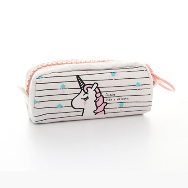 Cartoon Unicorn Canvas Large Capacity Creative Pencil Case