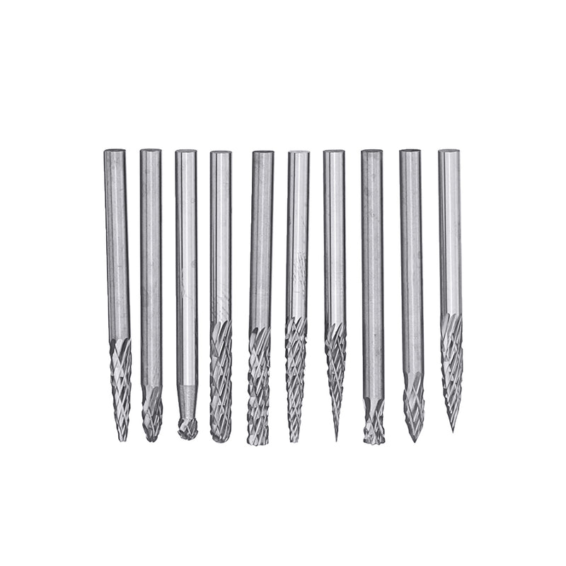 10pcs 3mm Double Lines Tungsten Carbide Burr Rotary File Drill Bits Milling Cutter Set
