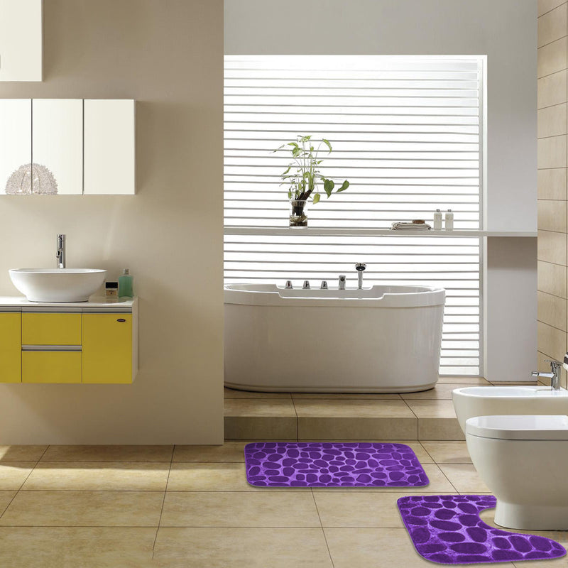 2Pcs Waterproof Bath Carpet Stone Pedestal Memory Foam Mat Bathroom Non-slip Set